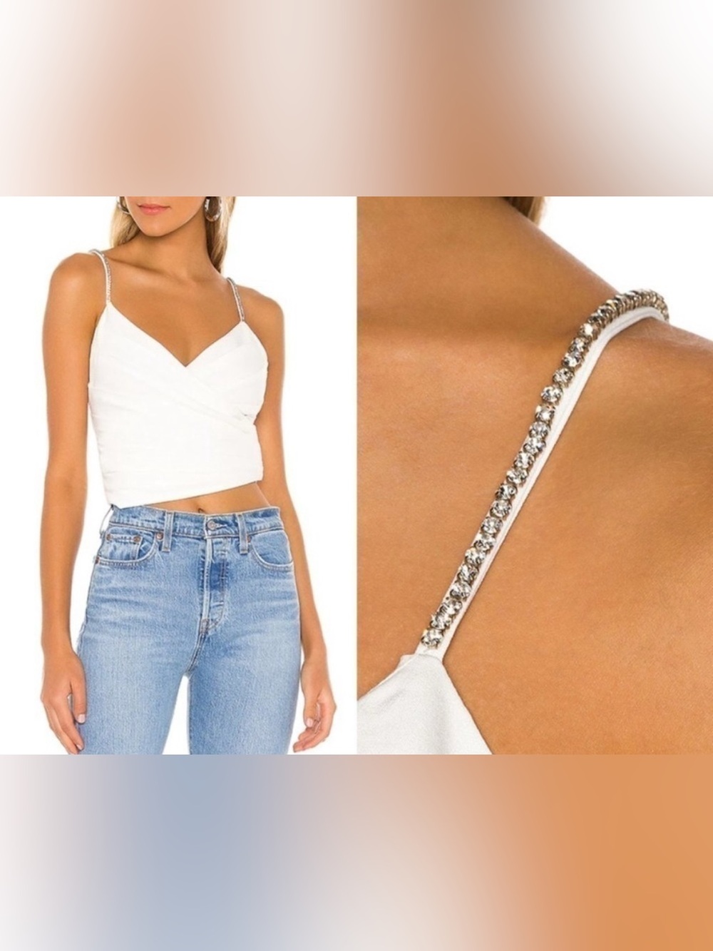 NBA Julian Crystal Embellished Crop Top Ivory Size XS
